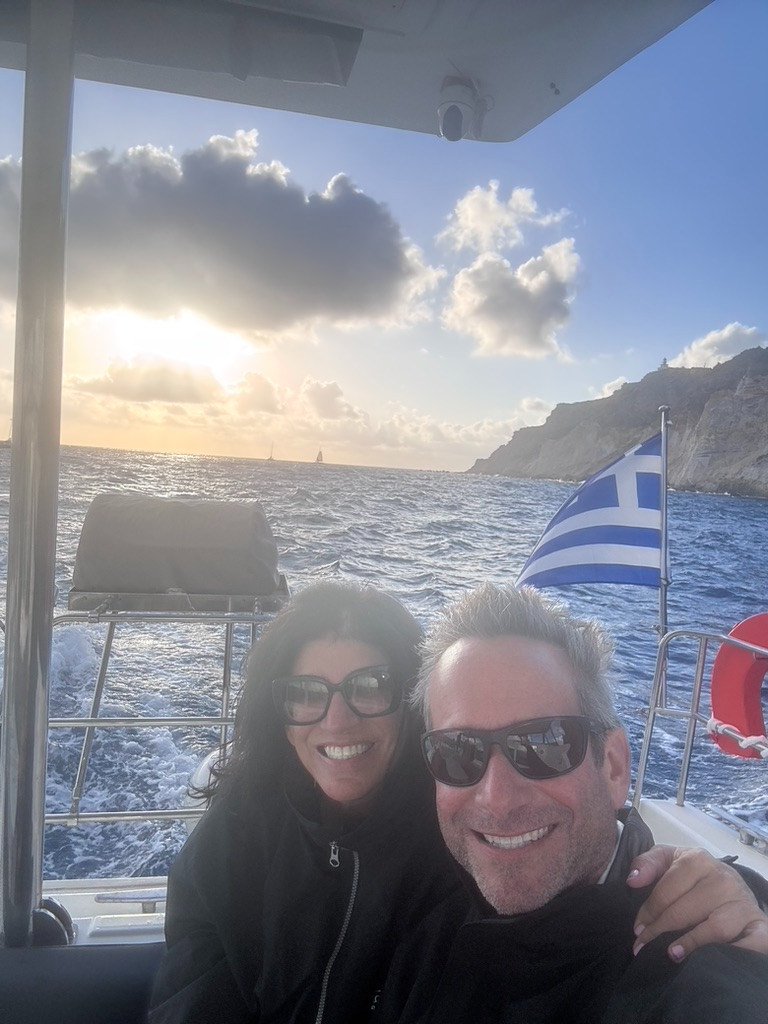David and Kandi together on a boat in Greece